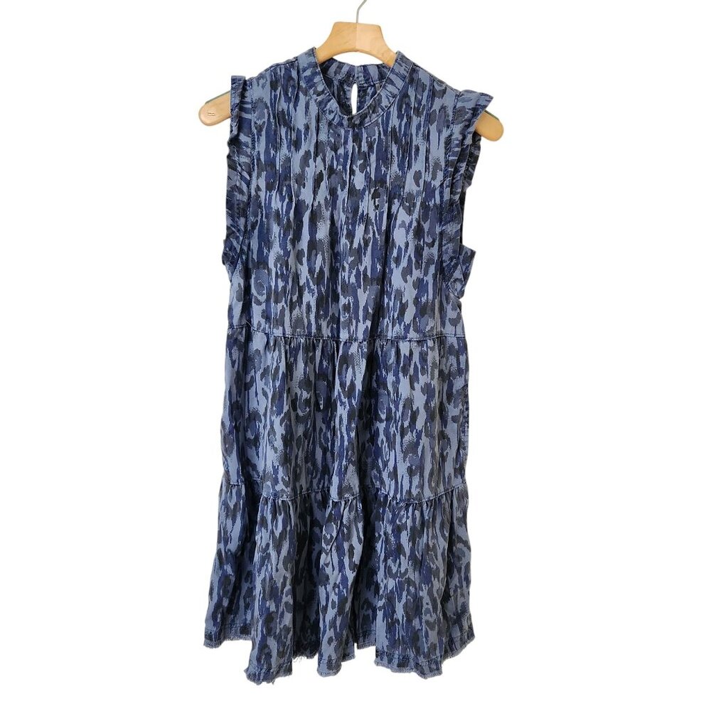 Anthropologie Chambray Tencel Sleeveless Dress Ruffle Blue Boho Cottage Summer - Picture 1 of 10